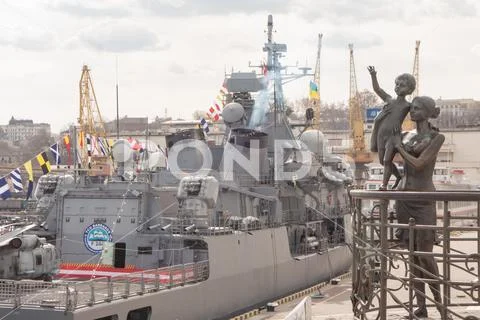 Turkish warship in the port of Odessa.NATO military forces in Ukraine. Odessa Stock Photos