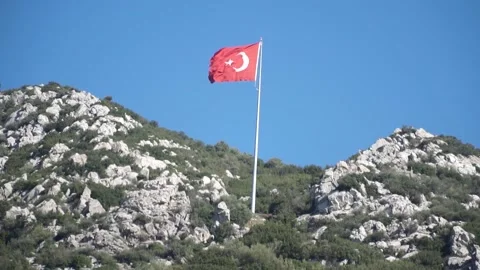 TurkishFlagAtHill120FPS Stock Footage 131862704