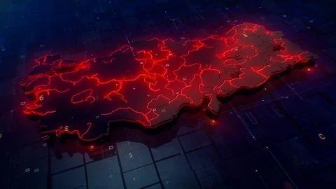 Turkiye Digital Map 4K Stock Illustration