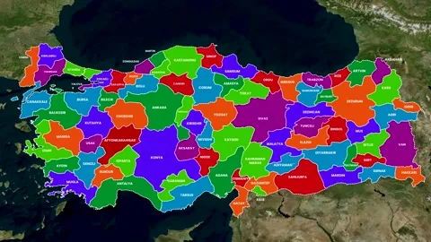 Türkiye Map Animation Highlighting All Governorates Zoom Effect 4K Stock Footage 332220133