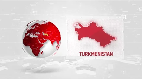 Turkmenistan 4K Tech Map Beside Globe On White Background Stock Footage 338240369