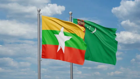 Turkmenistan and Myanmar two flags Stock Footage 270057982