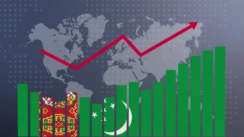 Turkmenistan bar chart graph with ups and downs, increasing values, concept.. Vidéo 281074649