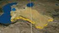 Turkmenistan extruded. Blue Marble. Graticule. 4k or 4k+ Resolution