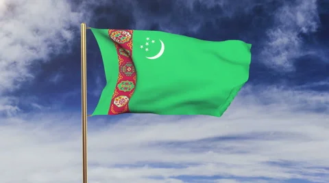 Turkmenistan flag with cloud waving in the wind. Green screen, alpha matte Stock-Footage 48980290