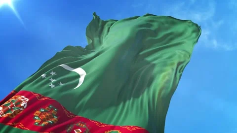 Turkmenistan Flag Low Angle View Stock Footage 295699826