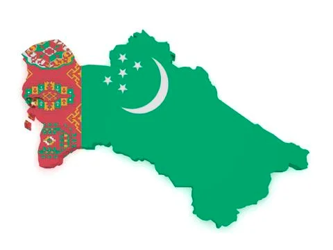 Turkmenistan flag map 3d shape Stock Illustration