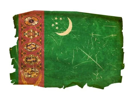 Turkmenistan flag old, isolated on white background. Stock Photos
