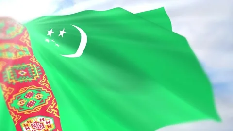Turkmenistan Flag Seamless Loop 4k 60fps on Sky Background Stock Footage 340621121
