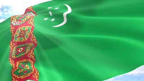 Turkmenistan Flag Seamless Loop 4k 60fps on Sky Background Stock Footage 341553780
