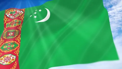 Turkmenistan Flag Seamless Loop 4k 60fps on Sky Background Stock Footage 341679119