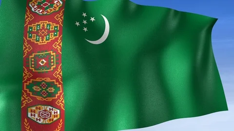 Turkmenistan Flag - Set of 3 Angles with Masks [3WaveSeries] Stock Footage 103334854