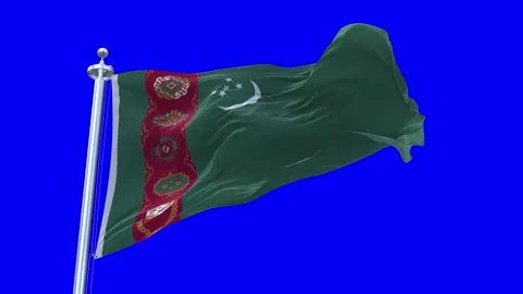 Turkmenistan Flag Waving in Loopable and Textured green screen background Stock Footage 296875750
