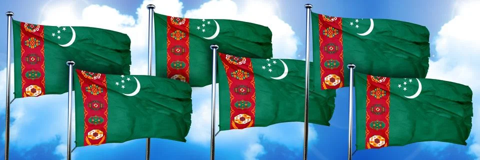 Turkmenistan flags, 3D rendering, on a cloud background Stock Illustration