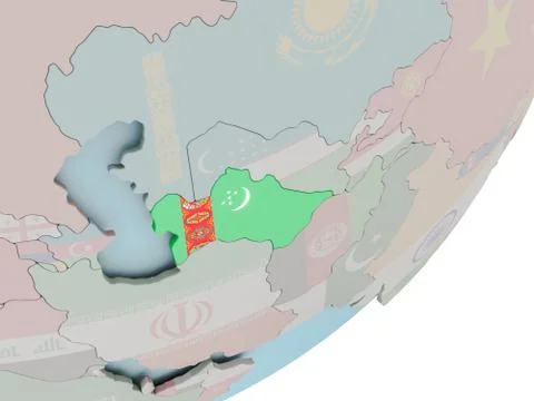 Turkmenistan on globe with flags Stock Illustration
