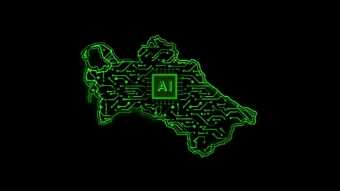 Turkmenistan Map AI Chipset Technology Opener Video stock 337082381
