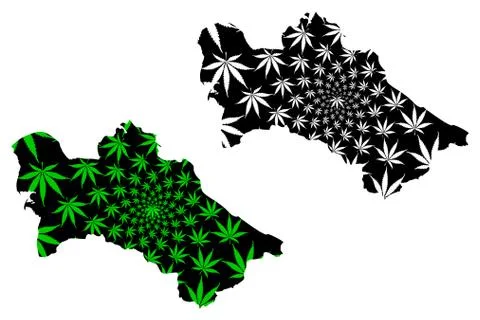 Turkmenistan - map is designed cannabis leaf Stock Illustration