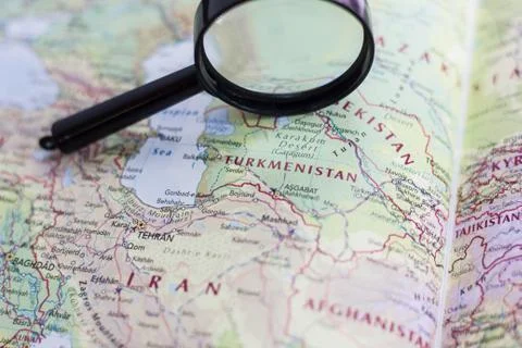 Turkmenistan on the map of the world. Stock Photos