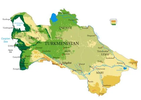 Turkmenistan physical map Stock Illustration