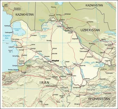 Turkmenistan physiography map Stock Illustration