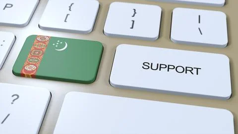 Turkmenistan Support Concept. Button Push 3D Illustration. Support of Count.. Stock Illustration