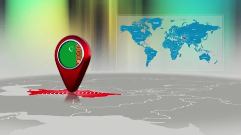 Turkmenistan World Map Pin Location Background Loop 4k Stock Footage 341815754