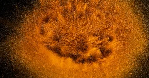 Turmeric, curcuma longa, Powder Exploding against Black Background, Indian .. 写真素材
