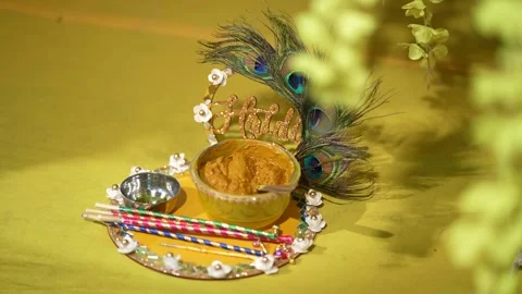 Turmeric Paste for Haldi Ceremony, Indian Hindu Wedding Ritual Stock Footage 239328919