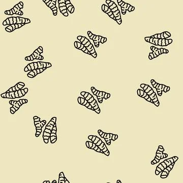 Turmeric root ayurvedic herb line seamless pattern 库存插图