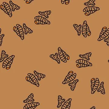 Turmeric root ayurvedic herb vector seamless pattern 库存插图