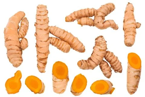 Turmeric root isolated on white background. Top view. Flat lay Foto stock