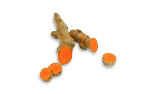 Turmeric root, or (curcumin), which is isolated on a white background Stock Photos