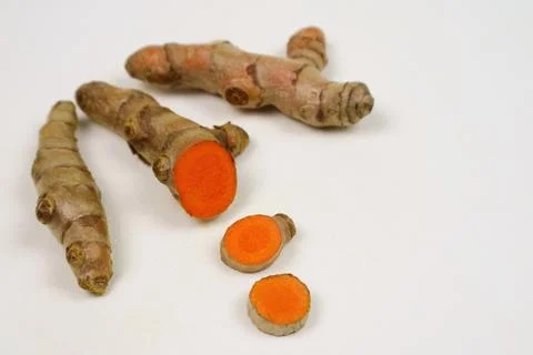 Turmeric root separate on a white background Stock Photos