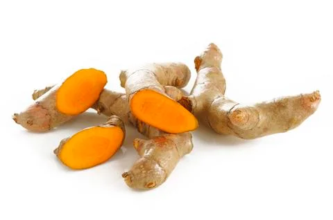 Turmeric root on white Stock Photos
