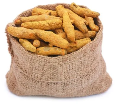 Turmeric in a sack Stock Photos