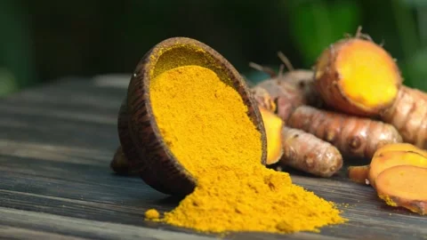 Turmeric spice Rotation on the table Stock Footage 248789835