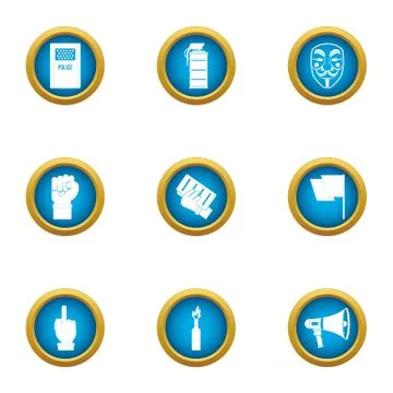 Turmoil icons set, flat style Stock Illustration