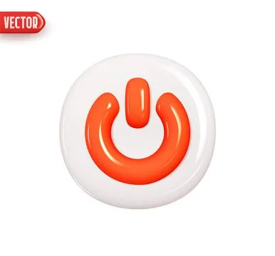 Turn off and on button. Round red power button. Realistic 3d design element I Stock Illustration