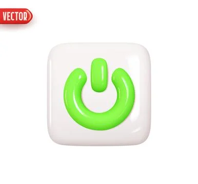 Turn off and on button. Square power button. Realistic 3d design element In p Illustrazione stock