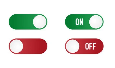 Turn on and off mode switch. Green and red interface switch button concept Stock Illustration