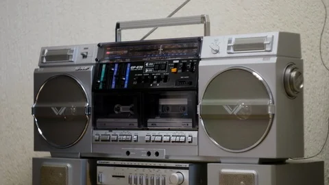 Turn on and turn off the old cassette player Stock Footage 122719845