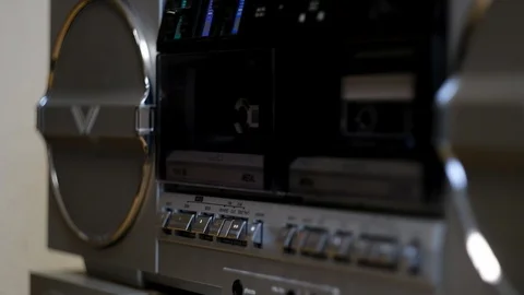Turn on and turn off the old cassette player Stock Footage 122720657