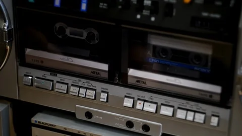Turn on and turn off the old cassette player Stock Footage 122721754