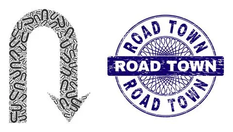 Turn Back Fractal Composition of Turn Back Items and Scratched Road Town Round Illustrazione stock