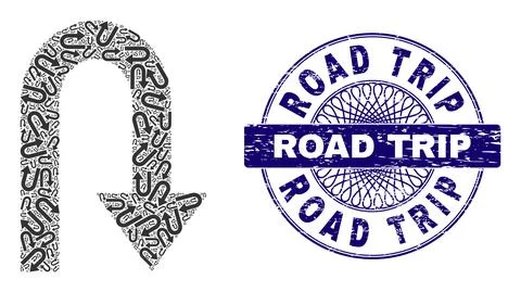 Turn Back Recursive Mosaic of Turn Back Icons and Scratched Road Trip Round 스톡 일러스트
