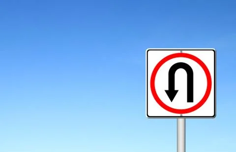 Turn back road sign over blue sky Ilustração Stock