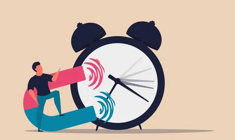 Turn back time with magnet and alarm clock. Return timer and change future bu Stock Illustration