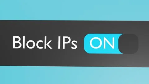 Turn on Block IPs button, slider. Blocking. Limit access. 3d render. Illustrazione stock