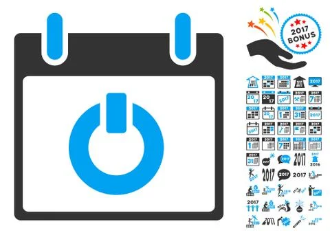 Turn On Calendar Day Flat Vector Icon With Bonus Stock Illustration