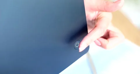 Turn off computer or equipment by pressing button Stock Footage 211681022